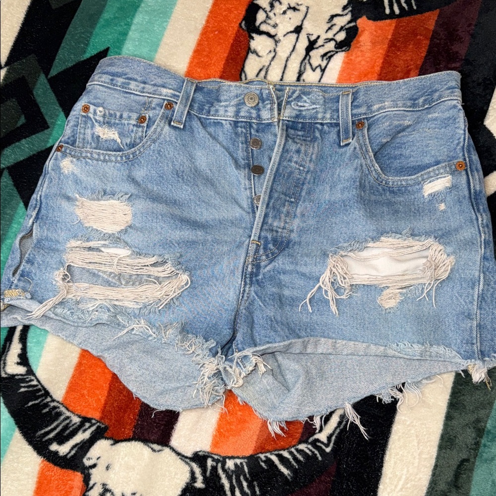 Levi's Light Blue Distressed Jean Shorts